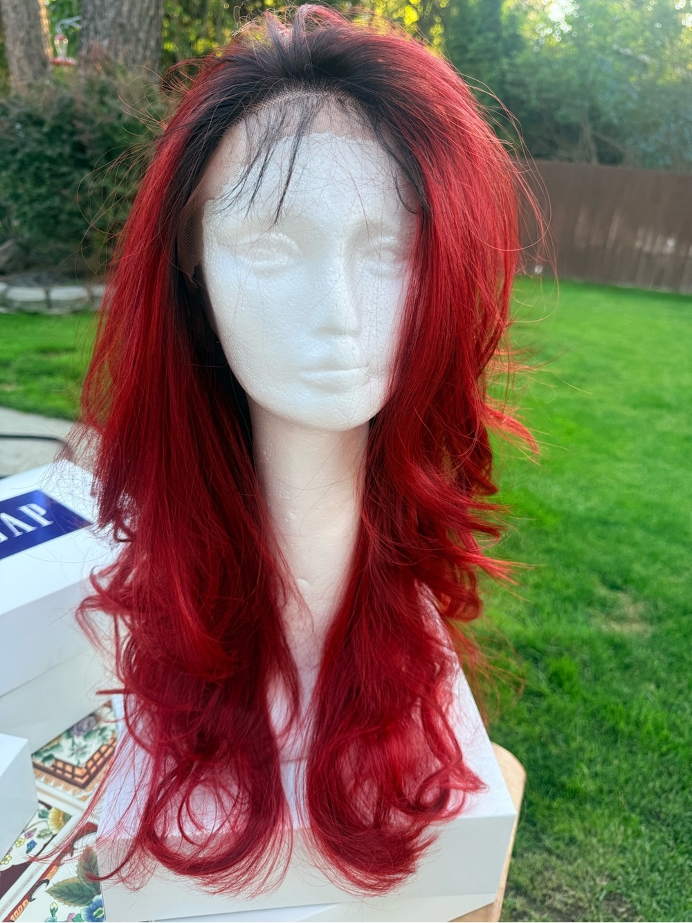 NWOT OMBRE Red Long Layered Lace Front Wig - Unbranded